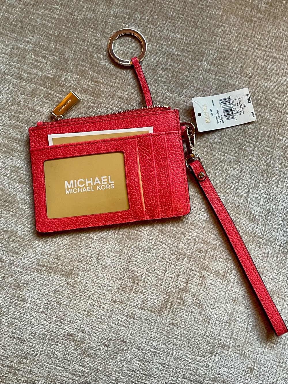 Michael Kors Dahlia Pebbled Leather Coin Purse with Wrist Strap